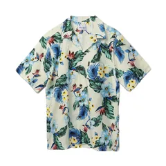 [Four leaf] アロハシャツ メンズ 半袖 花柄シャツ 開襟シャツ 綿100％ コットン 大きいサイズ かりゆしウェア カジュアル 総柄 リゾート 夏服 通気性 トップス M L XL レッド スカイブルー ホワイト ブラック  [ホワイト4] [L]
