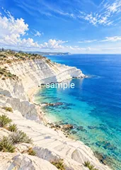【Sicilia Collection No.001】シチリア 白い断崖と地中海｜イタリア風景画 インテリアアート