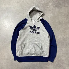 GQ6782◇adidas : 80's USA製 ラグランパーカー◇L◇グレー系 アディダス スウェット フーディー ヴぃ