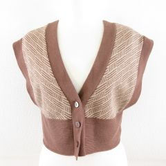 アズールバイマウジー AZUL by moussy パターンコンパクト ニット ベスト 総柄 茶 ベージュ F *A571