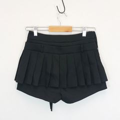 【訳あり】ミームセレクト プリーツ重ね ショートパンツ ブラック Sサイズ  me+em select プリーツ切替 ショートパンツ キュロット 黒 S  サイドジップ プリーツスカート風 キュロットパンツ ブラック S N01-25-0246