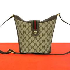 極 美品 GUCCI グッチ オールドグッチ シェリーライン GG ロゴ 柄 レザー 本革 ミニ ショルダーバッグ ポシェット ブラウン 17322