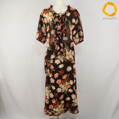 #snc カネコイサオ KANEKO ISAO セットアップ 茶 オレンジ 白 緑 ブラウス スカート 半袖 シースルー 花柄 リボン レディース [1025059]