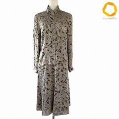 #anc アクアスキュータム Aquascutum セットアップ 8 茶系 水色 スタンドカラー ペイズリー柄 シルク混 バックジップ レディース [1037469]