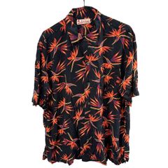 ♪4839 Kaluluwa アロハシャツ XLサイズ ハワイ Tシャツ ブラック オレンジ 中古 カルルワ