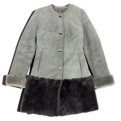 44d27 Deri Sarayi デリサライ ムートンコート ノーカラーコート ITサイズ42 グレー シアリング レディース 女性服u02t