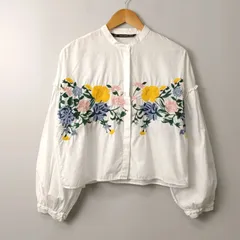 ザラティーアールエフ ZARA TRF 花柄 刺繍 バルーンスリーブ ブラウス 【M】 ホワイト／白