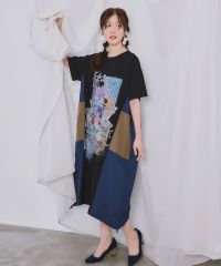 IS ScoLar(イズスカラー）配色×花柄パッチワーク風 デニムシャツ
