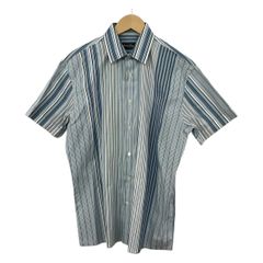 FERRAGAMO/SalvatoreFerragamo(サルバトーレフェラガモ) 半袖シャツ サイズM メンズ美品  白×ライトブルー×マルチ ストライプ