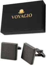 カフスボタン シルバー ブラック VOYAGIO カフリンクス ブラッシュド仕上げ メンズ ビジネス スーツ (1, ロンドンシャドウ) [ロンドンシャドウ] [1]