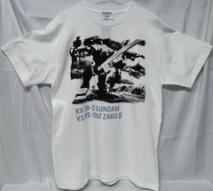 タグあり未使用、タバコ臭あり(消臭処理済み) 　機動戦士ガンダム フォトTシャツ ガンダムVSザクⅡ ホワイト Lサイズ