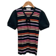 SONIA RYKIEL ソニアリキエル Vネック リボン ショートスリーブ ニット セーター 40 ブラック マルチカラー レディース 春 夏 中古 古着 USED 良品