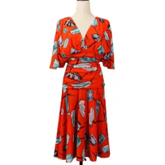 DIANE von FURSTENBERG ダイアンフォンファステンバーグ フラワープリント ひざ丈 ギャザーワンピース サイズS オレンジ レディース 春 夏 秋 冬 中古 古着 USED 良品
