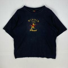 古着 ディズニー Disney USA製 半袖Tシャツ ミッキーアンリミテッド プーさん ショートスリーブ 刺繍 XL  ブラック系 メンズ
