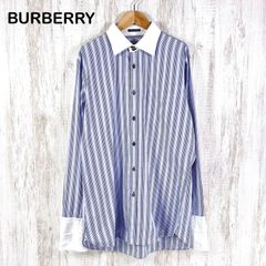 BURBERRY BLACK LABEL バーバリーブラックレーベル マルチストライプ クレリック ダブルカフス シャツ ブルー ビッグサイズ