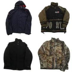 古着卸 まとめ売り ヘビー ジャケット 4枚セット ( メンズ XL ) リアルツリー柄 ジップアップ スタンドカラー ブラック 中古 古着 NH1211