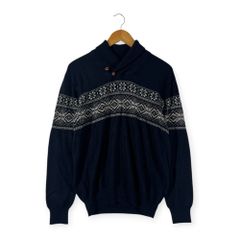 カシミヤ100% SIMPLE LIFE シンプルライフ ショールカラー ノルディック柄 ニット セーター M /ネイビー系 セーター メンズ