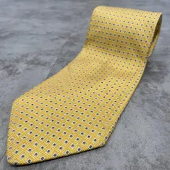 【Brooks Brothers】ブルックスブラザーズ スクエア小紋 幾何学柄 総柄 ネクタイ イエロー ゴールド アメリカ製 メンズ 紳士 ビジネス 通勤