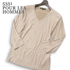 5351 POUR LES HOMMES 5351プールオム フェイク スウェード★ 七分袖 Vネック シワ加工 カットソー TシャツSz.3 メンズ