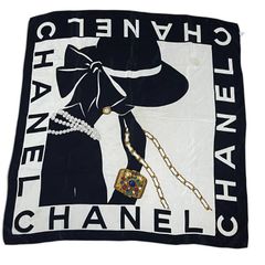 VINTAGE CHANEL 大判 シルクスカーフ マドモアゼル ココ グリポア 希少 CHANEL シャネル 大判 シルクスカーフ マドモアゼル ココ