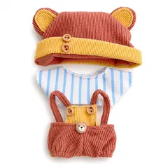 【新品】 ぬいぐるみ 服 3点セット くま耳帽子 ＆ ボーダーシャツ ＆ サロペット 10cm用 ぬい服 コーデュロイ ブラウン クマ 推し活 衣装 TGMC-1320 [並行輸入品]