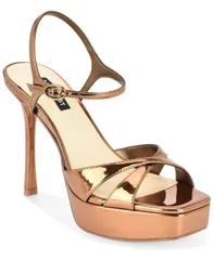 ナインウェスト レディース シューズ サンダル Nine West Womens Tatesquare Toe High Stiletto Dressandals Bronze Mirror Meta