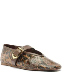 シュッツ レディース シューズ パンプス プリント レザー Schutz Vick Snake Print Leather Mary Jane Ballet Flats Pecan Brown ブラウ