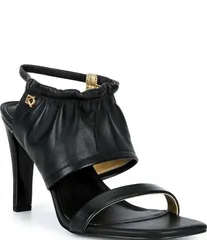 ダナキャラン レディース シューズ ヒール サンダル アンクル レザー Donna Karan Becca Leather Banded Ankle Strap Dressandals Black ブ