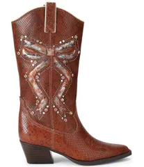 カートジェイガーロンドン レディース シューズ ブーツ・レインブーツ プリント レザー Kurt Geiger London Rodeo Bow Leather Studded Snake Print