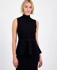 アンクライン レディース トップス シャツ ノースリーブ Anne Klein Womensleeveless Belted PeplumHem Top Anne Black ブラック