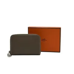 【Aランク】エルメス ジップアンゴー コンパクト エトゥープ ヴォーエバーカラー SV金具 W刻印 HERMES Zipango Compact コインケース 小銭入れ カードケース 財布 レザー グレージュ シルバー金具 ユニセックス 美品