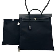 【中古】エルメス エールバッグ アドMM リュック 2WAY 替えボディ付き ブラック シルバー金具 Bランク he9790gf