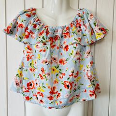 D-54　alicia PAGEBOY　アリシアページボーイ　オフショルダー　ブラウス　花柄　F　水色　トップス　フリル　2way　オフショル　カットソー　シャツ　シフォン風　リゾート　海　プール　フェミニン　カジュアル　春夏　レディース　フラワー