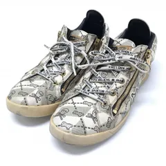 マークアンドロナ ゴルフシューズ アイボリー系×カーキ系 スカル総柄 スパイクレス ジップ付 メンズ 26.0 ゴルフウェア MARK＆LONA