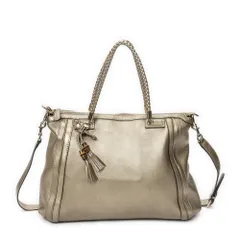 [中古] GUCCI グッチベラ・バンブー・タッセル・トップハンドル金グレインレザーA