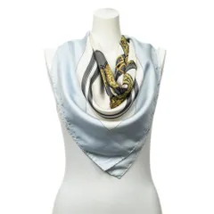 [中古] HERMES エルメススカーフ水色、アイボリー、グレー100% ツイルシルクA