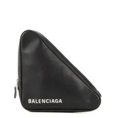 [中古] BALENCIAGA バレンシアガトライアングル クラッチ黒カーフスキンレザーA