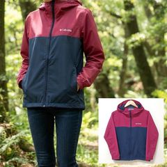 アクティブシーンから普段使いまで【Columbia】コロンビア ウィンドブレーカー マウンテンパーカー 薄手 軽量 アウトドア ネイビー 紺 パープル 紫 バイカラー ツートン 切替 レディース S /M53102jQ
