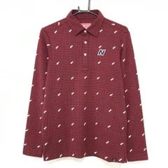 【美品】ニューバランスゴルフ 長袖ポロシャツ ボルドー×ダークブラウン 千鳥柄 スニーカー メンズ 4(M) ゴルフウェア New Balance