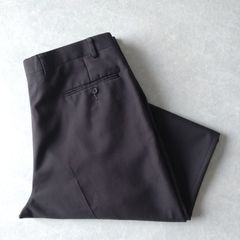 ■古着 RALPH LAUREN ラルフローレン スラックスパンツ ストライプ 2タック 裾ダブル ダークブラウン 厚地 焦茶 W36L32【GL6969】