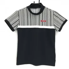 【超美品】アンパスィ 半袖ハイネックシャツ 黒×白 身頃上柄 胸ロゴ レディース M ゴルフウェア and per se