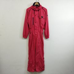 90s YAMAHA ヤマハ オールインワン つなぎ フード付き 着脱可 ワーク ウェア 作業服 古着 レッド S I732