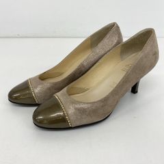 美品 Riz raffinee/リズラフィーネ パンプス 23cm EE 日本製 レディース ベージュ系/カーキ系 ラメ/ラインストーン/エナメル[OQ05026]