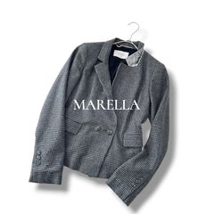 MARELLA マレーラ グレンチェック ダブル テーラードジャケット マックスマーラグループ 美品 襟裏ラメジャガード グレー 38 M レディース 秋冬 長袖 裏地あり 6SE0062