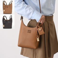 MIU MIU ミュウミュウ ショルダーバッグ レザーバケットバッグ 5BE099 2IFL レディース キャメル グリーン ブラウン オレンジ レザー 長さ調節可能 ロゴ ミニバッグ