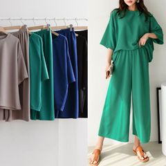 上下セット レディース セットアップ トップス 七分袖 Tシャツ ボトムス 九分丈パンツ 夏 軽量 快適 薄手 おしゃれ 大人 ゆったり カジュアル 涼しい 着痩せ 体型カバー レディースファッションhuanran02
