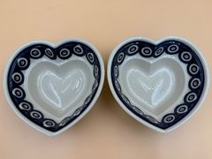 ポーリッシュポタリー ボレスワヴィエツ ハートボウル 2個セット ピーコックアイ柄 15.5cm ポーランド製 ハンドメイド 陶器 小鉢 2909172