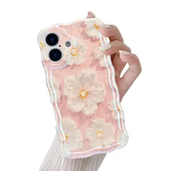 【新品】 QLTYPRI iPhone 16 Plus 用 ケース TPUカバー おしゃれ 韓国 可愛い 花柄 ウェーブ 薄型 軽量 耐衝撃 スマホケース ワイヤレス充電対応 ストラップホール付き アイフォン16 Plus ケース 6.7インチ 対応 - ピン