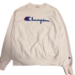 champion リバースウィーブ　Mサイズ　ホワイト　古着　単色青タグ　デカロゴ　トレーナー　スウェット　刺繍