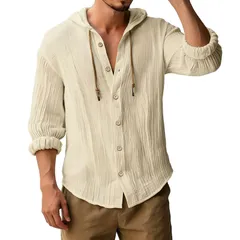 エリートスピリット メンズ トップス Tシャツ ダウン EliteSpirit Mens Hooded ButtonDown Shirt Lightweight Wrinkled Texture Lo